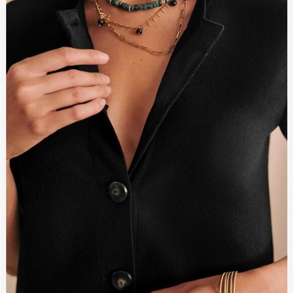 ✨ SALE Sezane Ava Mini Dress XSmall Black Noir Knit Button Front Stretch - Picture 4 of 8